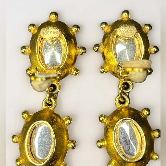 VTG Gerard Yosca Gold Tone Clip On Crystal Etruscan Byzantine Dangle Earrings - Picture 5 of 6